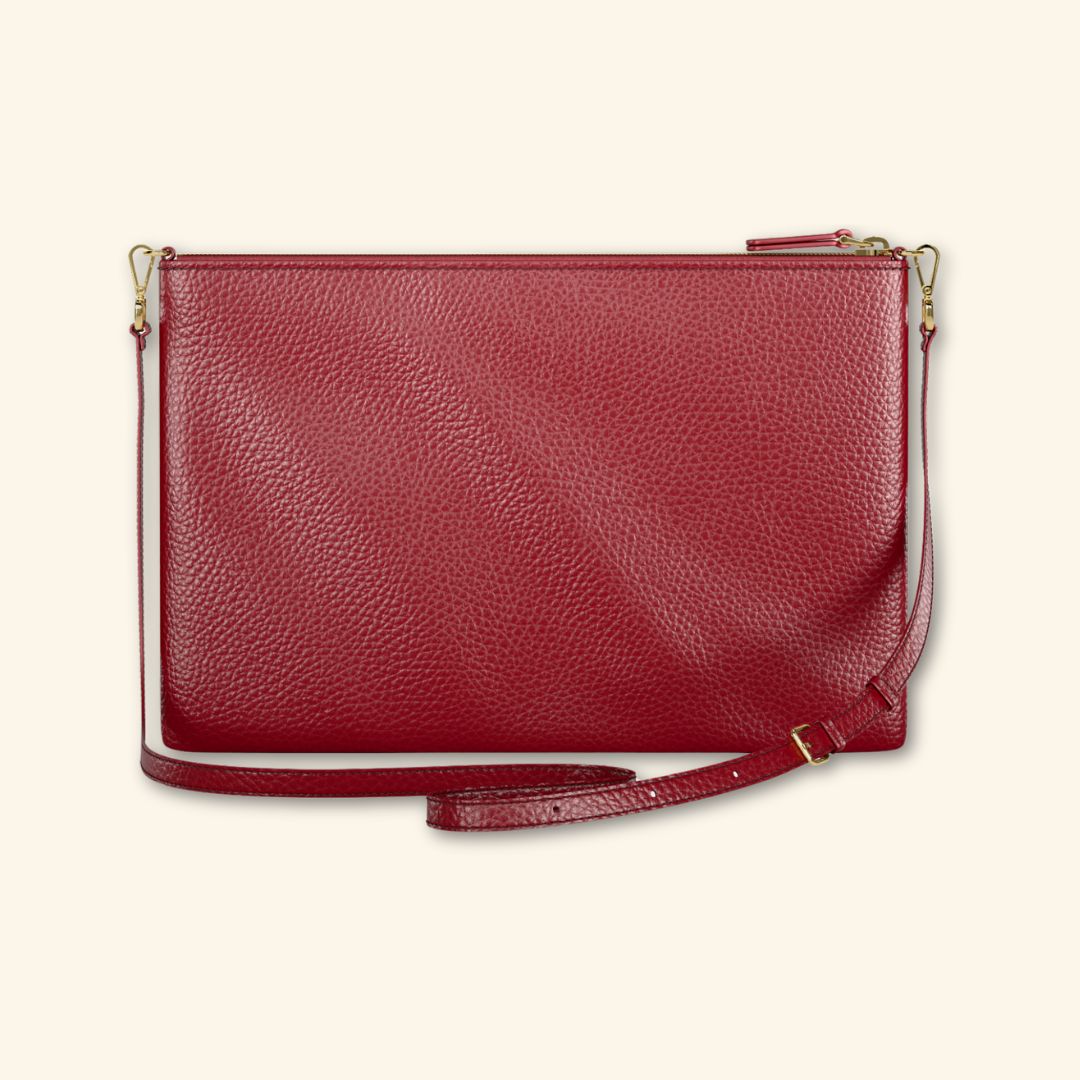 Bolso de piel para mujer | Color Burdeos | Bandolera con Tira ajustable