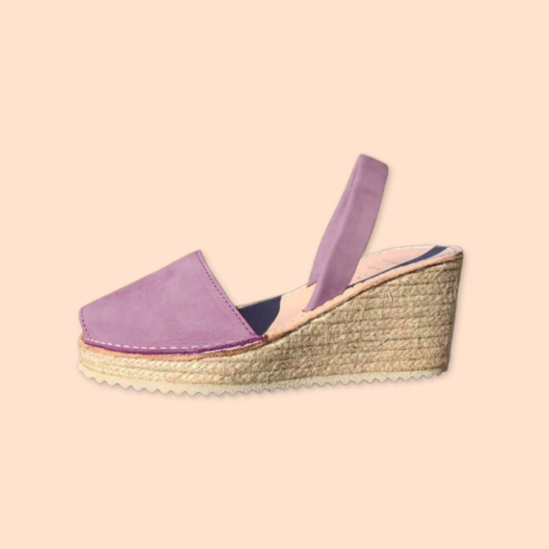 menorquinas con cuña alta de esparto para mujer color lila