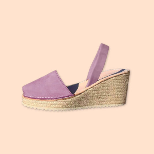 menorquinas con cuña alta de esparto para mujer color lila