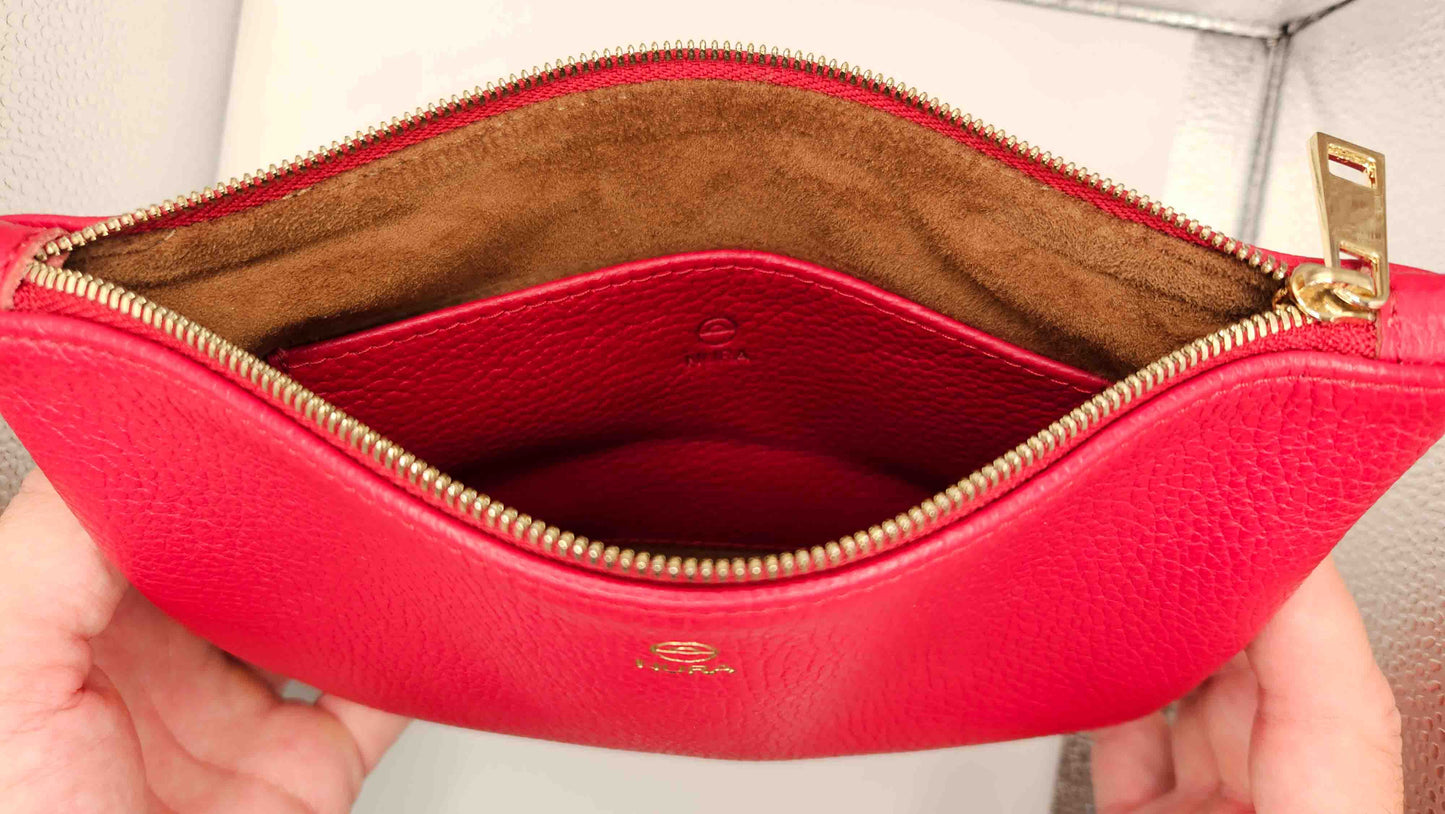 Granulado Burdeos con Interior Marrón en Piel de Serraje y Bolsillo de Piel Granulada