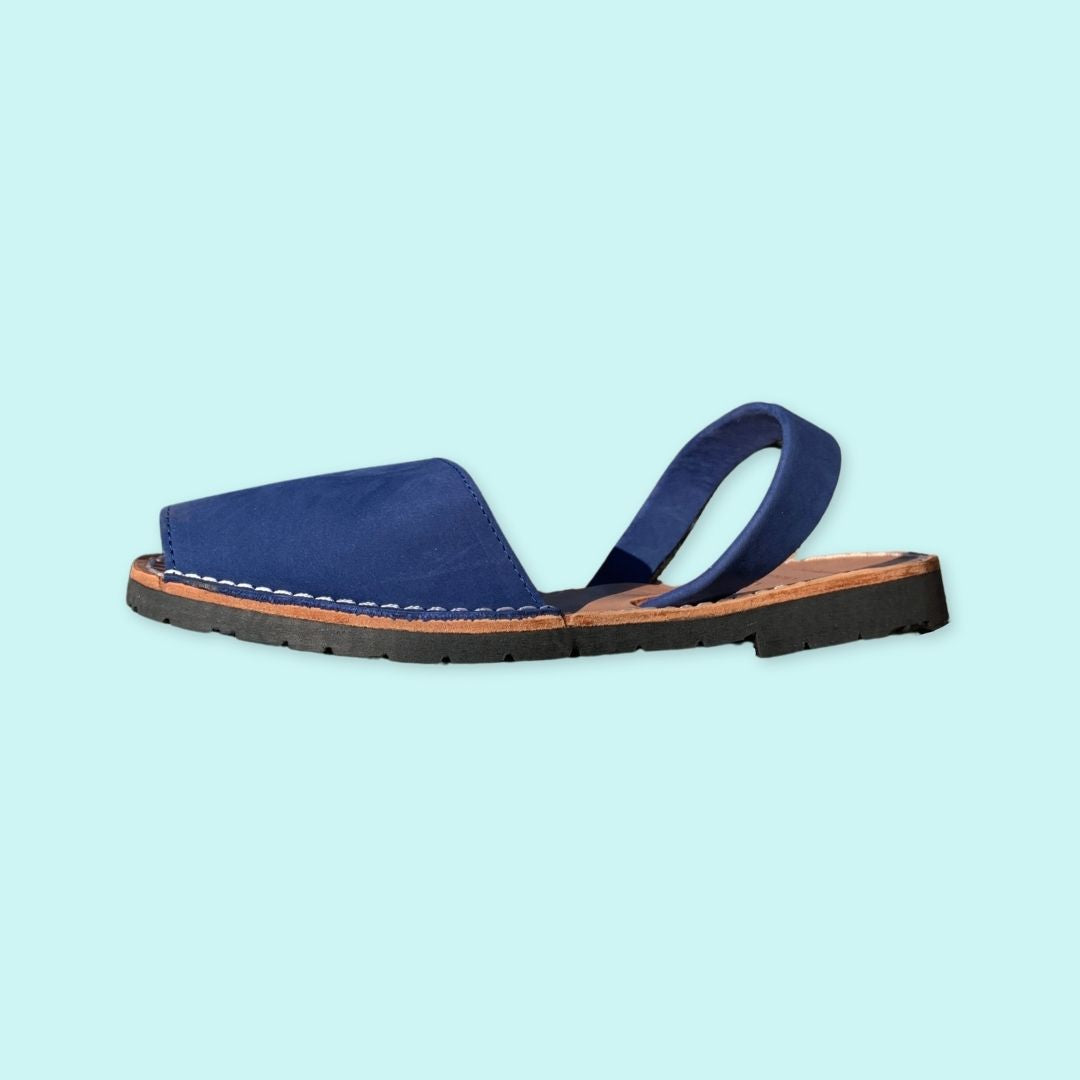 abarcas menorquinas mujer hombre niña piel nobuk color azul originales