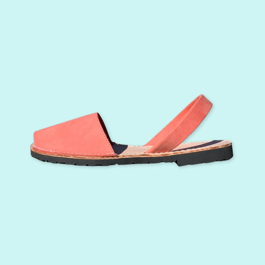 abarcas menorquinas mujer hombre niña piel nobuk color coral originales