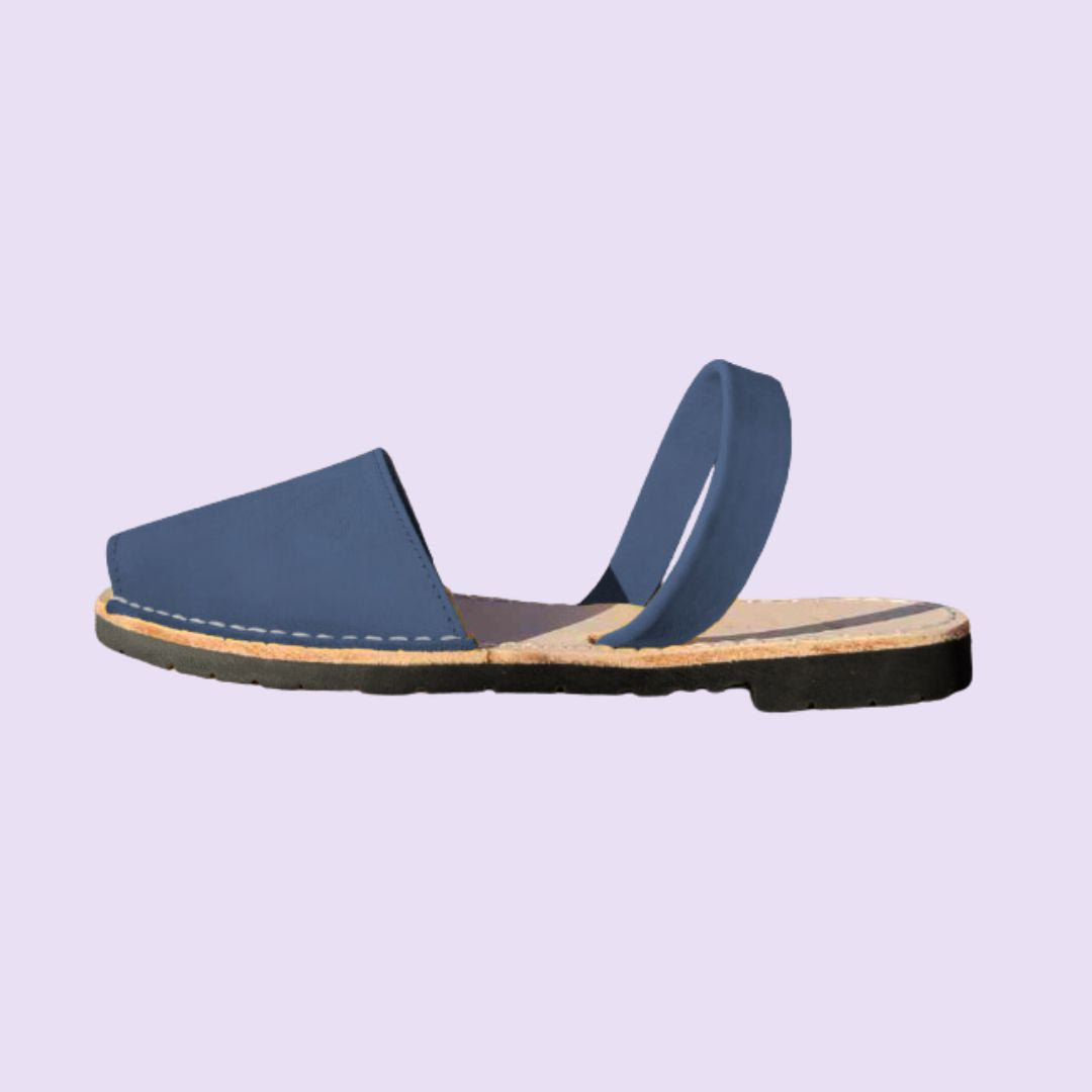 Abarca Menorquina - Mulher / Homem / Menina - Couro Nubuck - Sola Clássica - Cor Azul Marinho