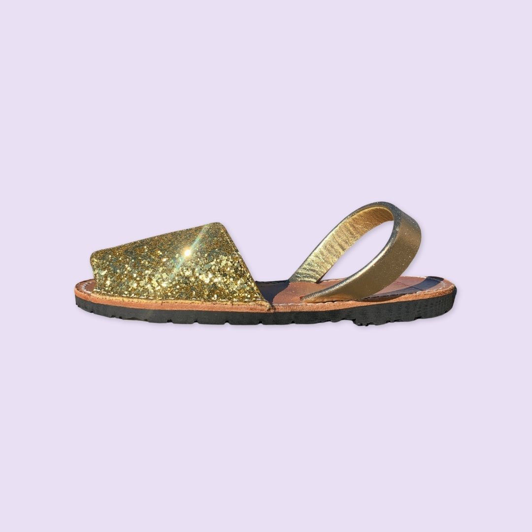 abarcas menorquinas mujer hombre niña glitter color dorado originales
