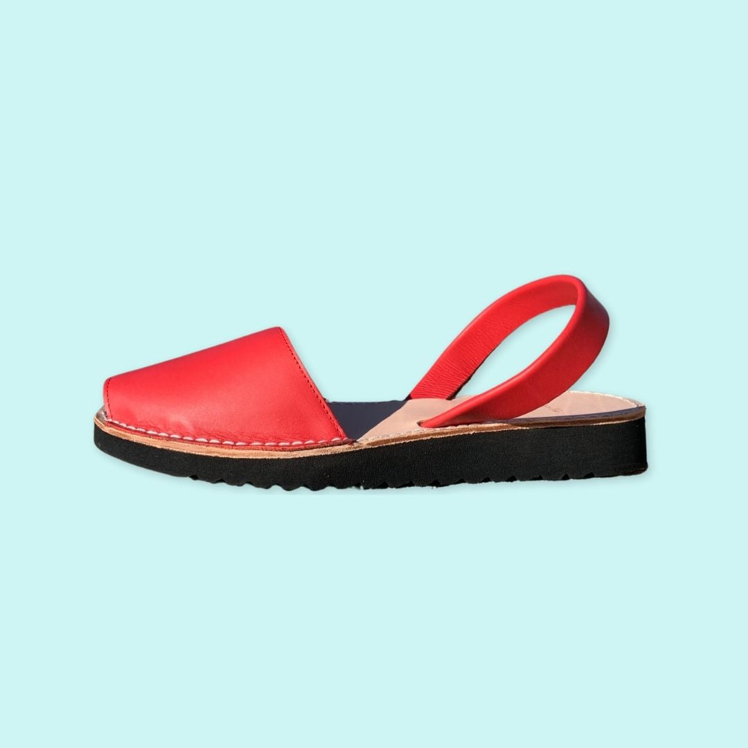 abarcas menorquinas cuña mujer originales piel box color rojo