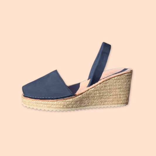 menorquinas con cuña alta de esparto mujer color azul