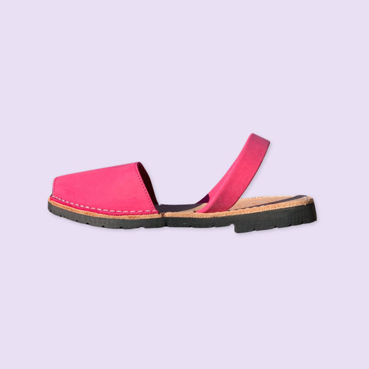 abarcas menorquinas mujer hombre niña piel nobuk color rosa originales