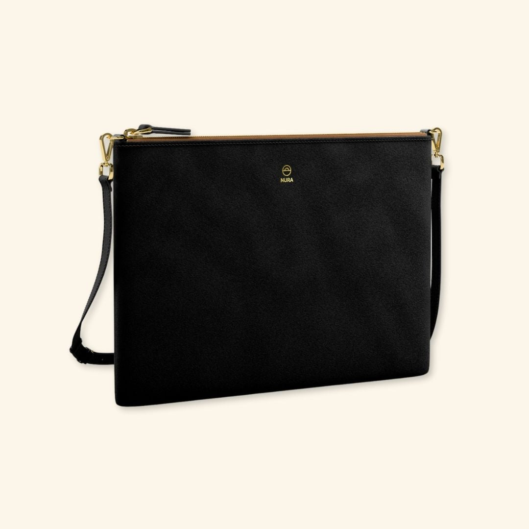 Serraje Negro | Bolso de piel para mujer | Con Tira ajustable