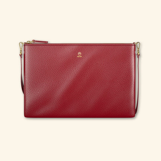 Bolso de piel para mujer | Color Burdeos | Bandolera con Tira ajustable