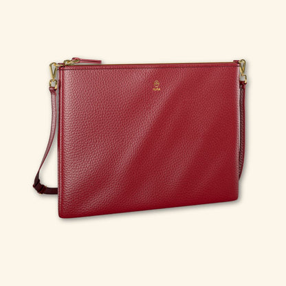 Bolso de piel para mujer | Color Burdeos | Bandolera con Tira ajustable