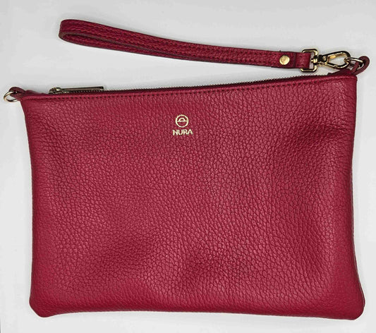 Granulado Burdeos con Interior Marrón en Piel de Serraje y Bolsillo de Piel Granulada