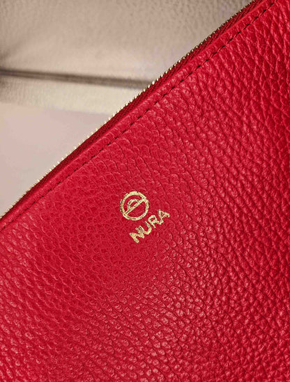 Granulado Burdeos con Interior Marrón en Piel de Serraje y Bolsillo de Piel Granulada