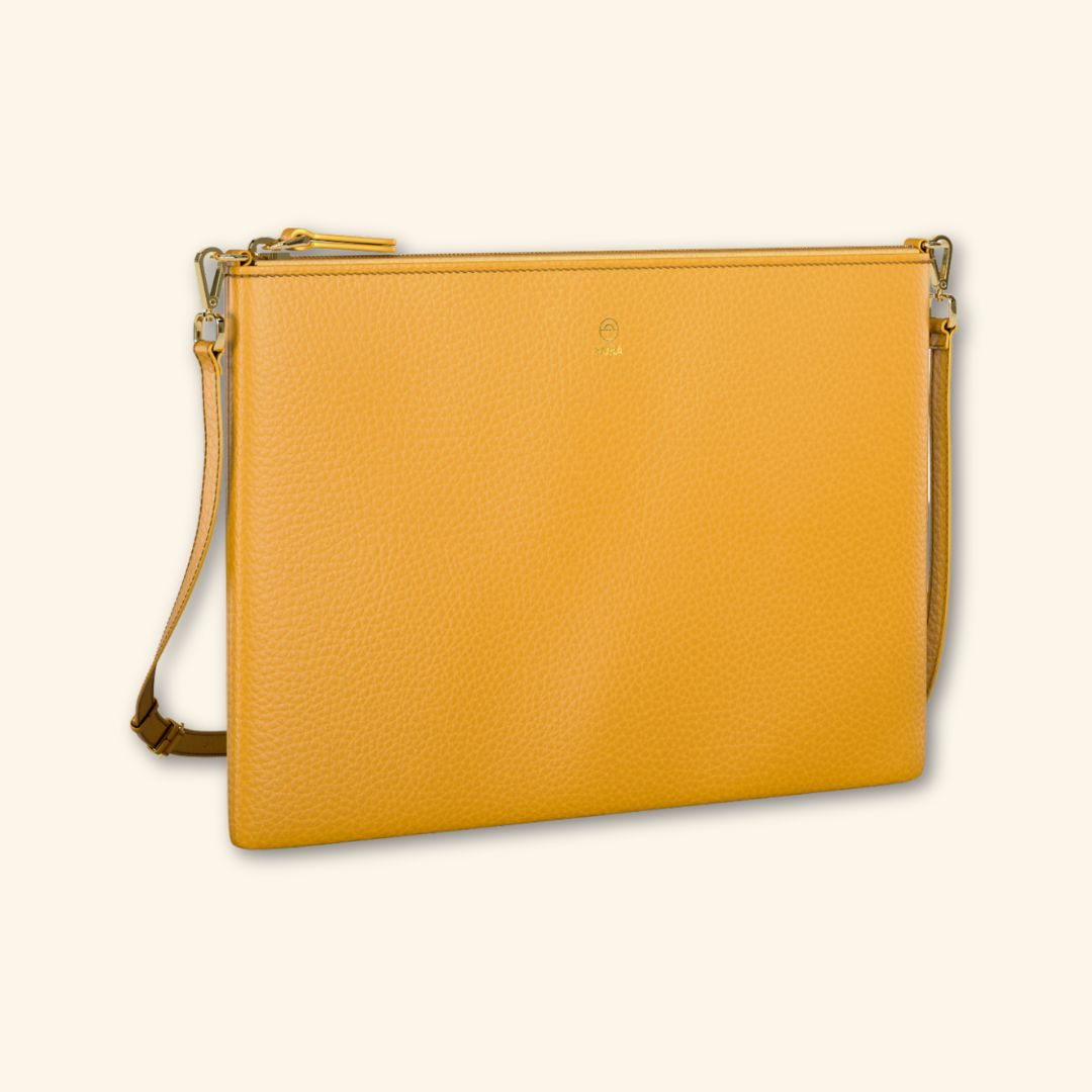 Bolso de piel para mujer | Color Amarillo | Bandolera con Tira ajustable