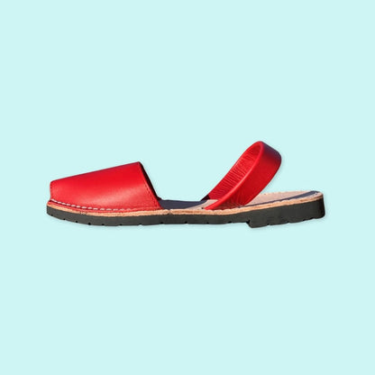 abarcas menorquinas mujer hombre niño piel box color rojo originales