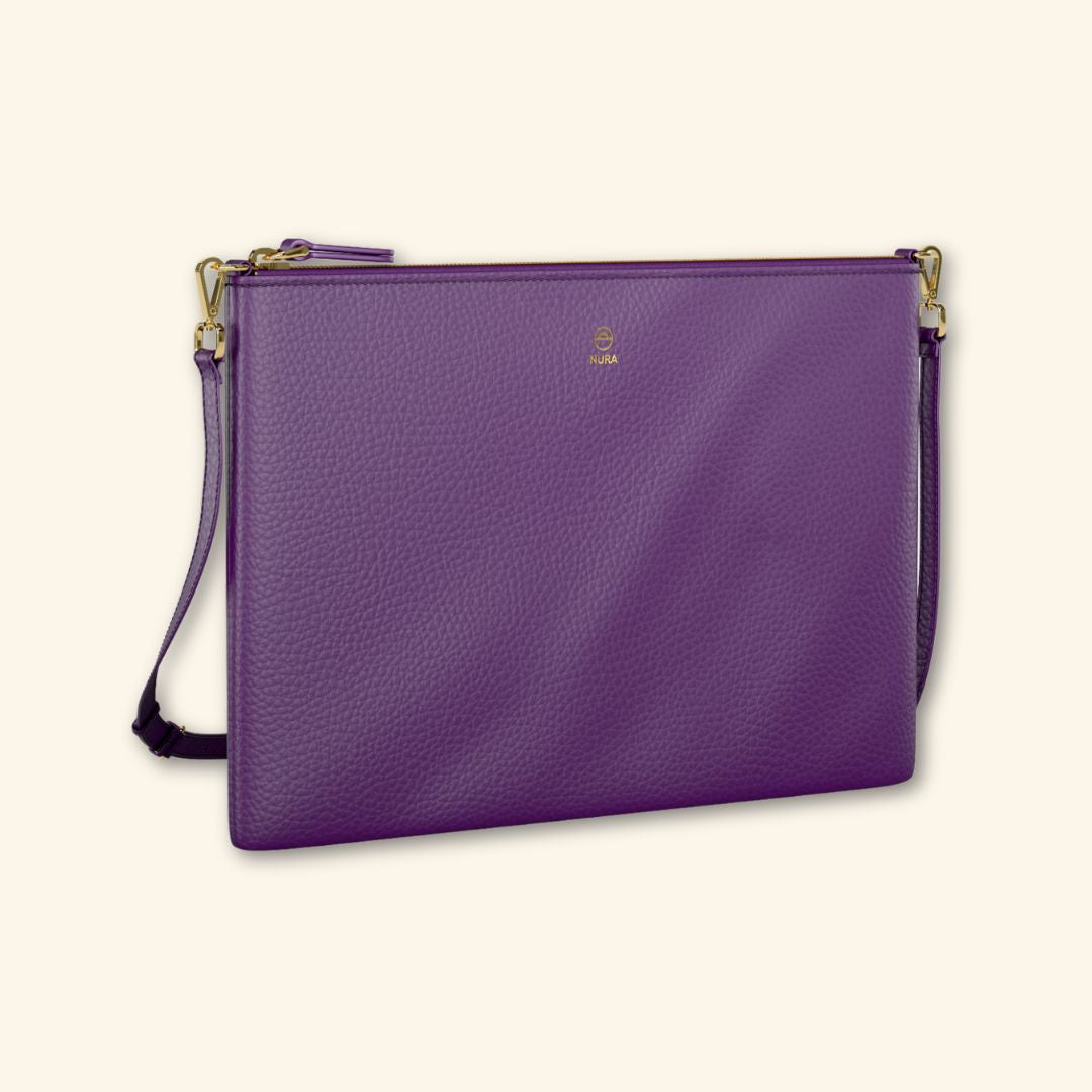 Bolso de piel para mujer | Color Violeta | Bandolera con Tira ajustable
