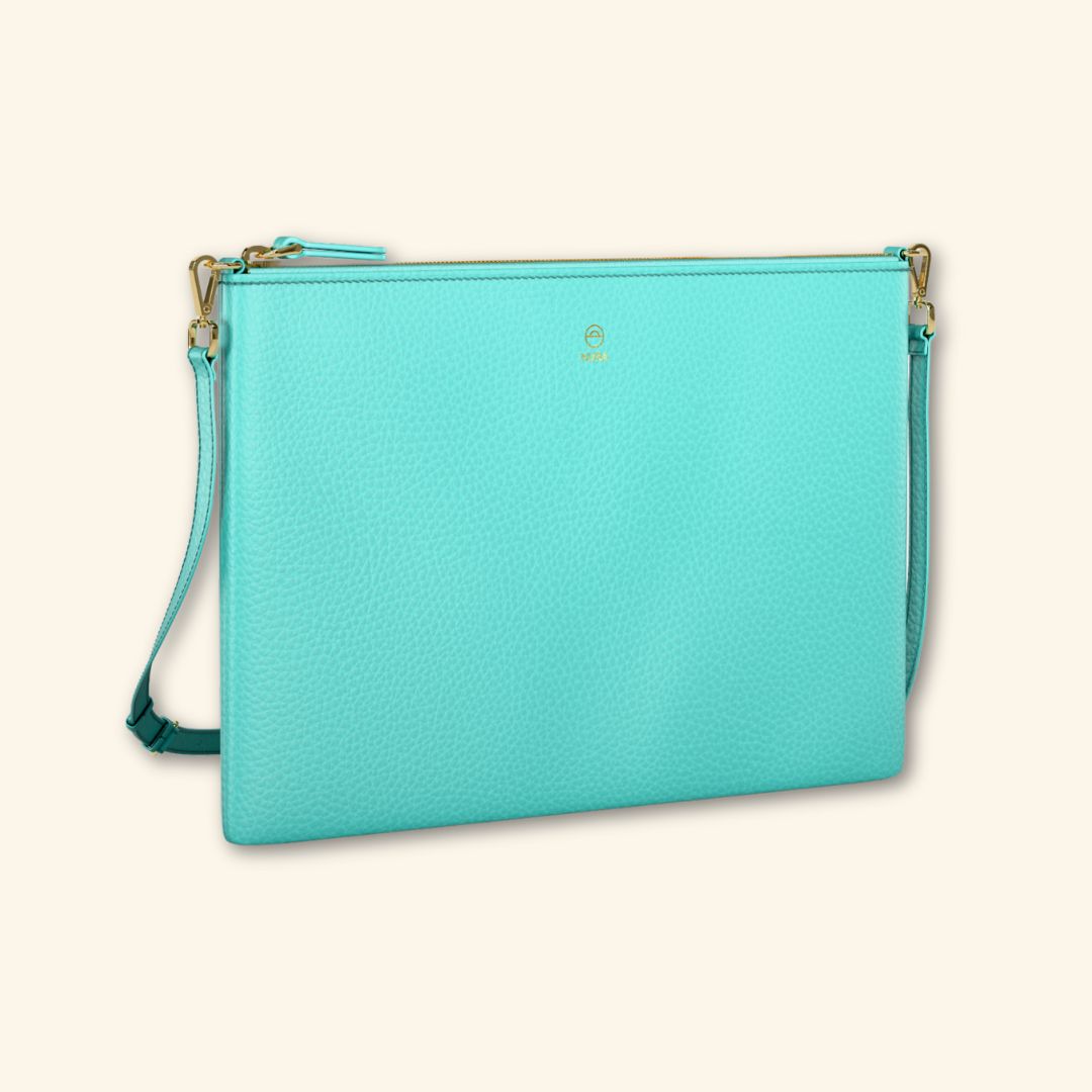 Bolso de piel para mujer | Color Acqua | Bandolera con Tira ajustable