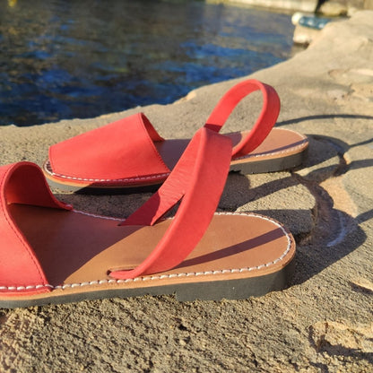 abarcas menorquinas mujer hombre niña piel box color rojo originales