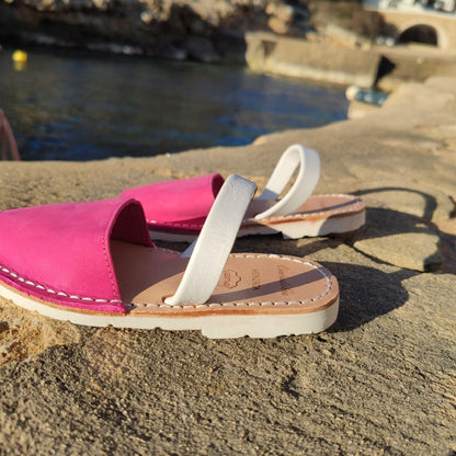 abarcas menorquinas mujer hombre niña piel nobuk color rosa blanco originales