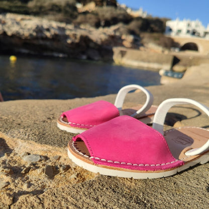 abarcas menorquinas mujer hombre niña piel nobuk color rosa blanco originales
