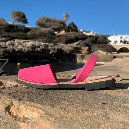 abarcas menorquinas mujer hombre niña piel nobuk color rosa originales