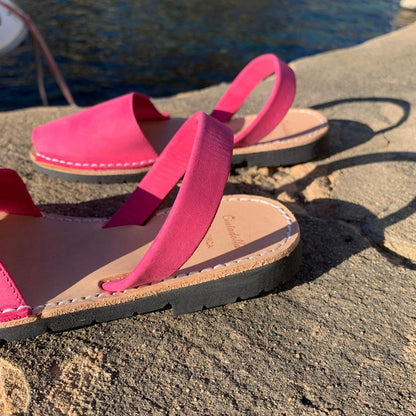 abarcas menorquinas mujer hombre niña piel nobuk color rosa originales