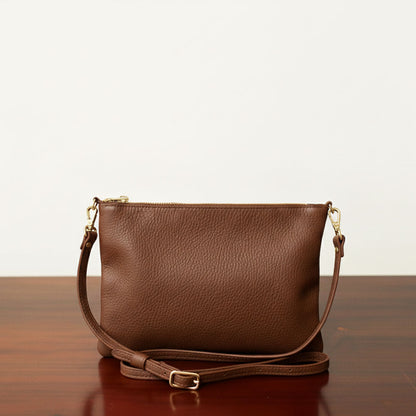 Granulado Castaño | Bolso de piel para mujer | Bandolera con Tira ajustable