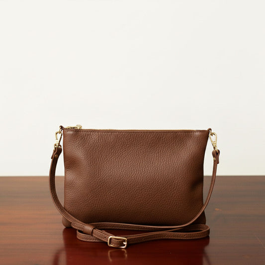 Granulado Castaño | Bolso de piel para mujer | Bandolera con Tira ajustable