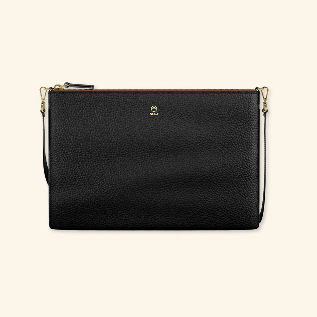 Granulado negro | Bolso de piel para mujer | Con Tira ajustable