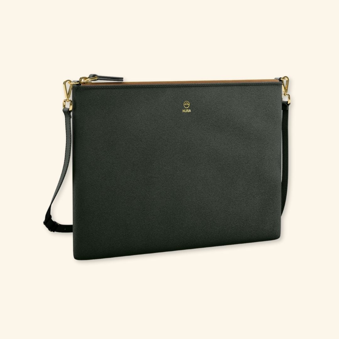 Serraje Oliva | Bolso de piel para mujer | Con Tira ajustable