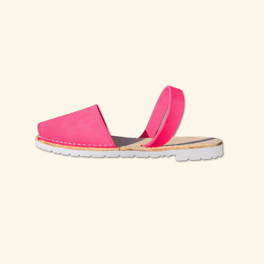 Diseño Gala - Abarca Menorquina - Mujer / Hombre / Niño - Piel Nobuck - Suela Clásica Blanca - Color Rosa